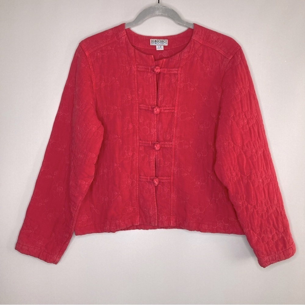 Vintage Democracy Quilted Embroidered Kimono Jacket Women’s L Red Petite Tencel